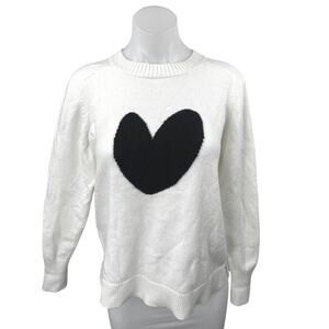 Ann Taylor LOFT Women's White Black Heart Long Sleeve Crewneck Sweater Size S